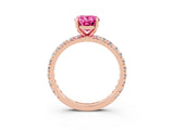 Rose gold Oval Cut Pink Sapphire Pavé Solitaire Ring with Round Band and Prong Setting_27