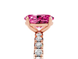 Rose gold Oval Cut Pink Sapphire Pavé Solitaire Ring with Round Band and Prong Setting_29