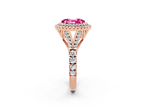 Rose gold Oval Cut Pink Sapphire Pavé Split Shank Double Halo Engagement Ring_2