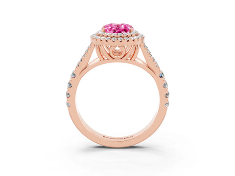 Rose gold Oval Cut Pink Sapphire Pavé Split Shank Double Halo Engagement Ring_3