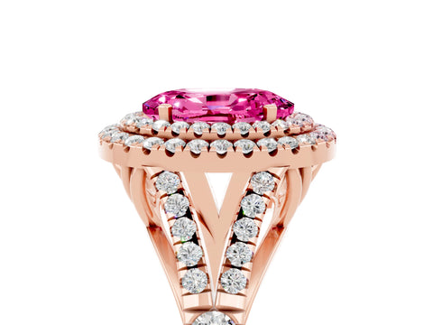Rose gold Oval Cut Pink Sapphire Pavé Split Shank Double Halo Engagement Ring_5
