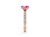 Rose gold Oval Cut Pink Sapphire Pave Band Solitaire Ring with Four-Prong Setting_62