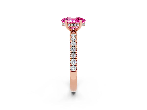 Rose gold Oval Cut Pink Sapphire Pave Band Solitaire Ring with Round  and Prong Setting