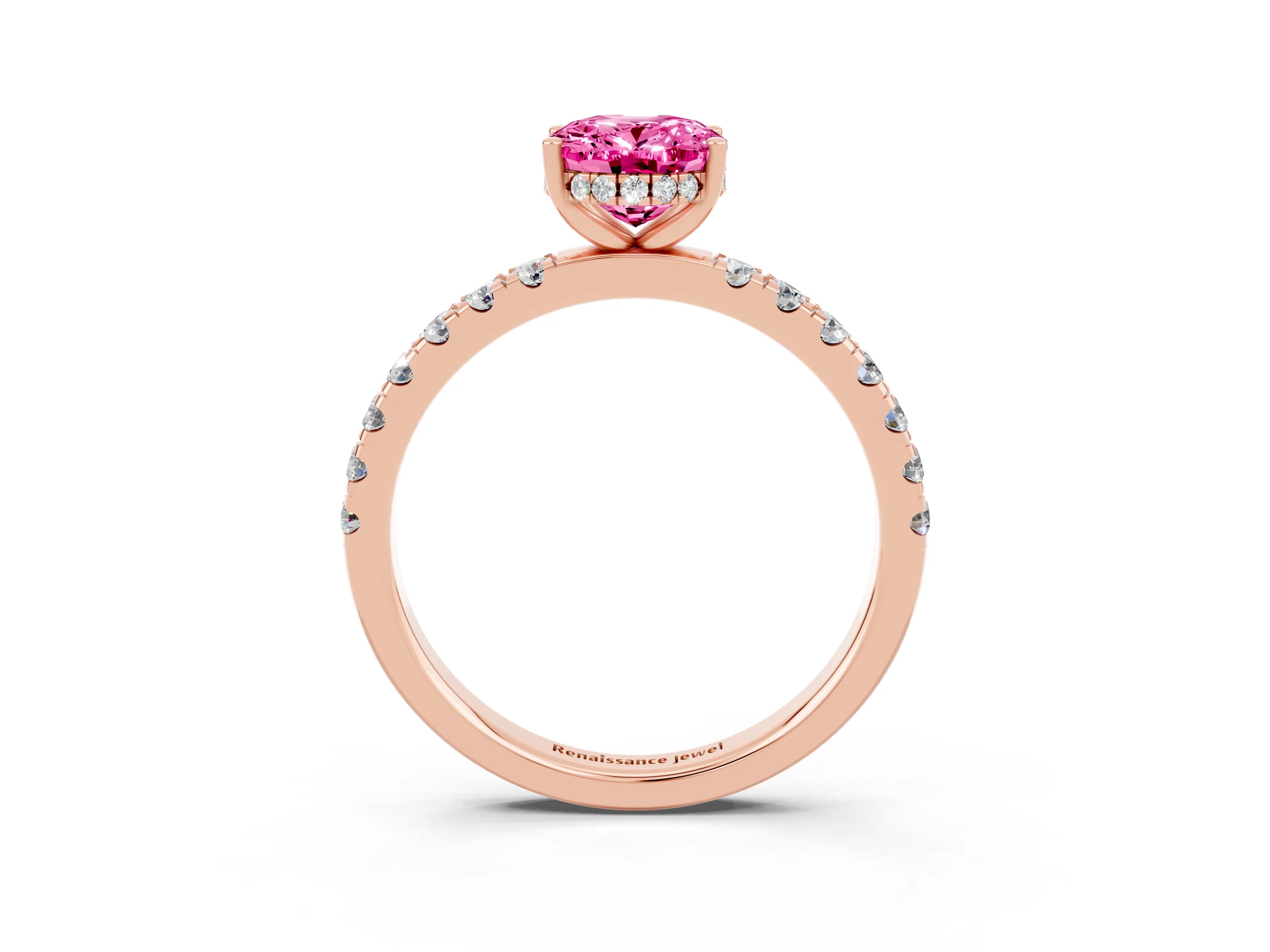 Rose gold Oval Cut Pink Sapphire Pave Band Solitaire Ring with Four-Prong Setting_63