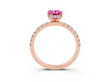 Rose gold Oval Cut Pink Sapphire Pave Band Solitaire Ring with Four-Prong Setting_63