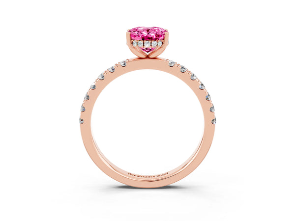 Rose gold Oval Cut Pink Sapphire Pave Band Solitaire Ring with Round  and Prong Setting