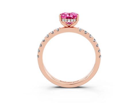 Rose gold Oval Cut Pink Sapphire Pave Band Solitaire Ring with Four-Prong Setting_63