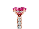 Rose gold Oval Cut Pink Sapphire Pave Band Solitaire Ring with Four-Prong Setting_65
