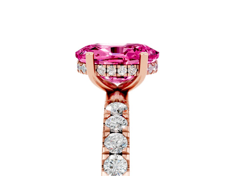 Rose gold Oval Cut Pink Sapphire Pave Band Solitaire Ring with Four-Prong Setting_65