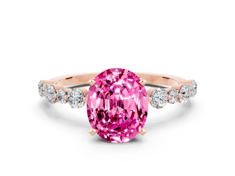 Rose gold Oval Cut Pink Sapphire Prong Set Engagement Ring with Pavé Band_12