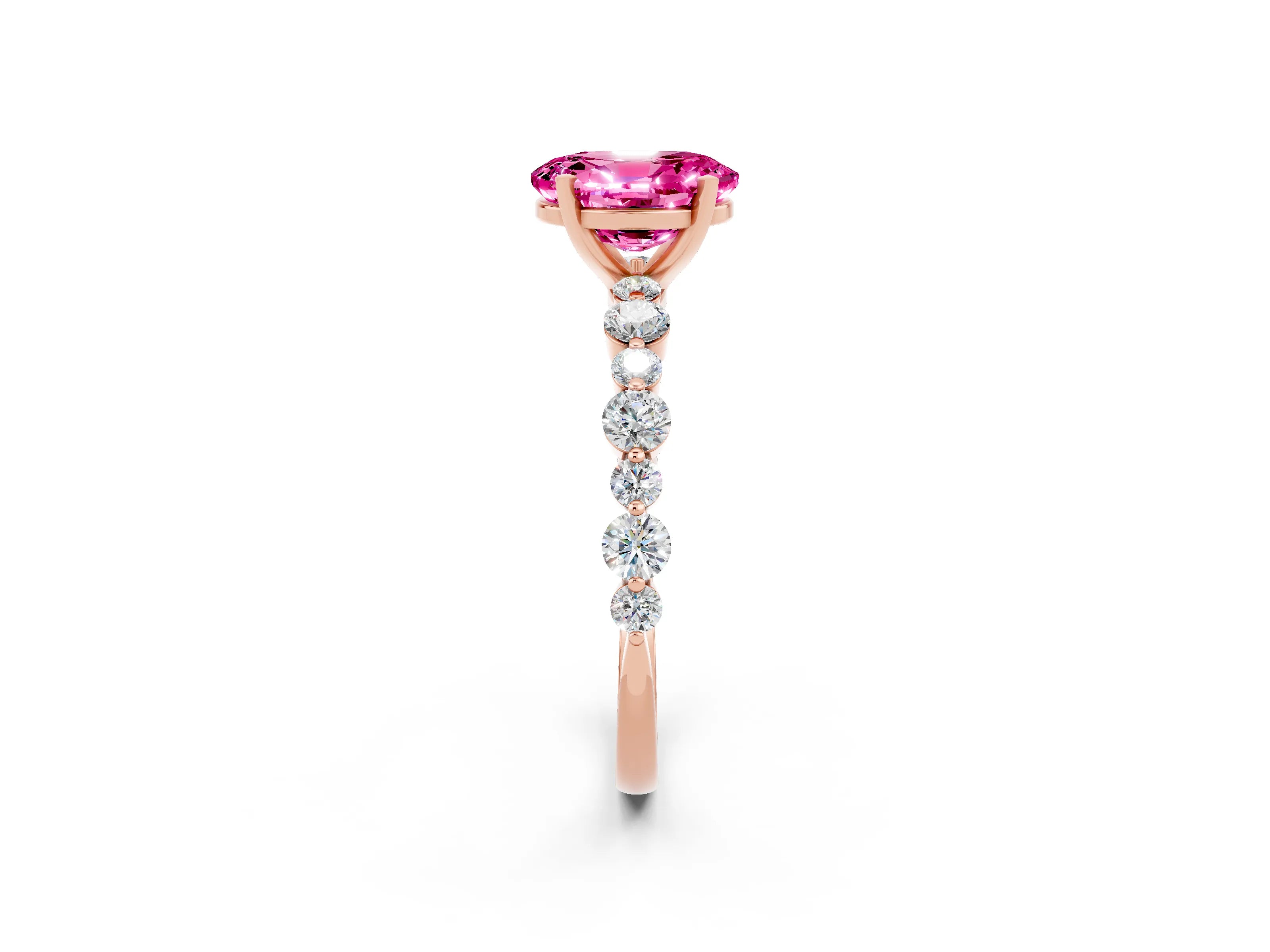 Rose gold Oval Cut Pink Sapphire Prong Set Engagement Ring with Pavé Band_14
