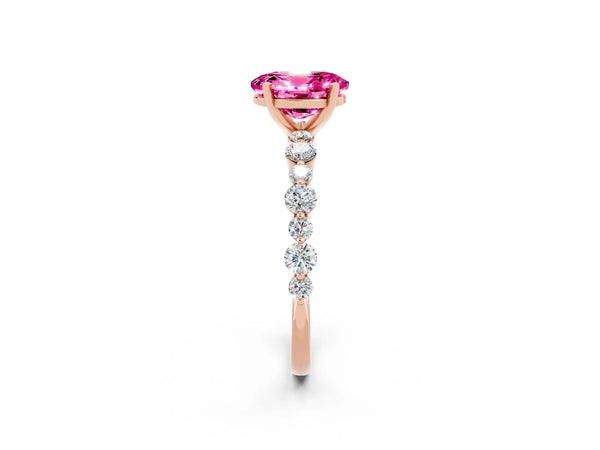 Rose gold Oval Cut Pink Sapphire Prong Set Engagement Ring with Pavé Band