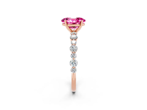 Rose gold Oval Cut Pink Sapphire Prong Set Engagement Ring with Pavé Band_14