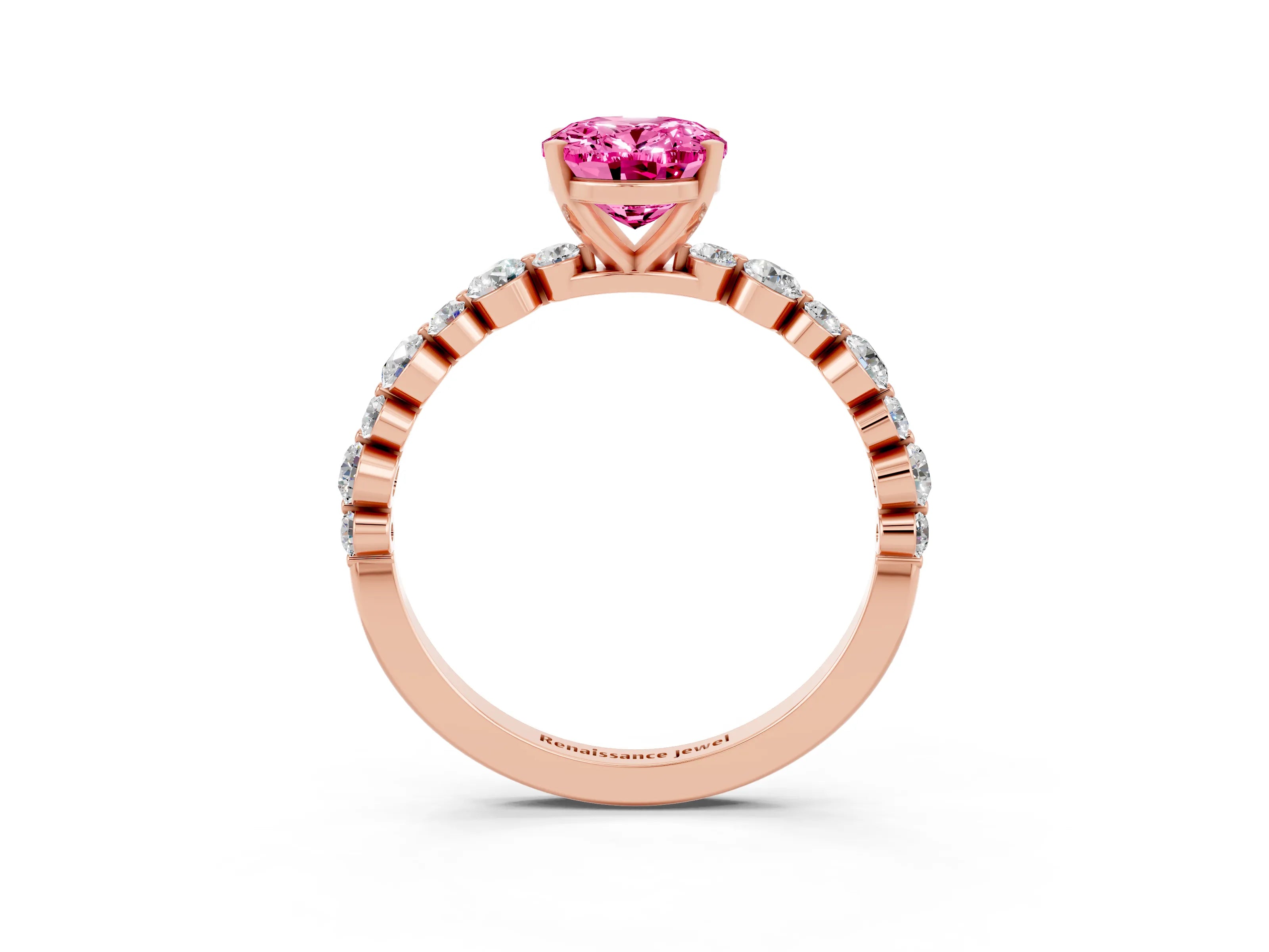 Rose gold Oval Cut Pink Sapphire Prong Set Engagement Ring with Pavé Band_15