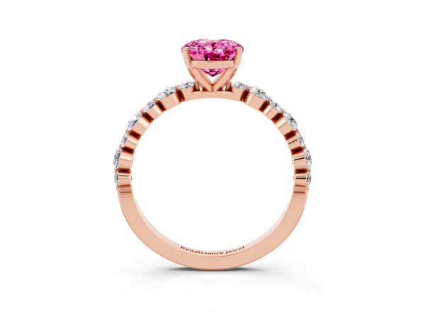 Rose gold Oval Cut Pink Sapphire Prong Set Engagement Ring with Pavé Band