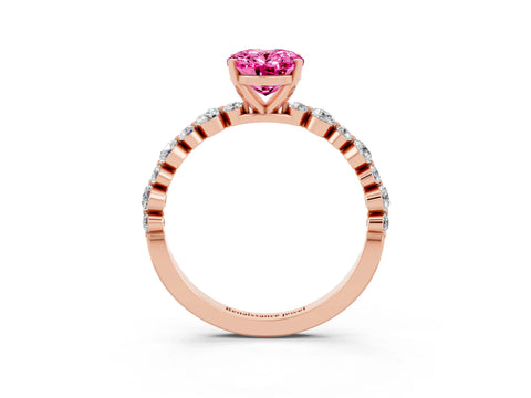 Rose gold Oval Cut Pink Sapphire Prong Set Engagement Ring with Pavé Band_15