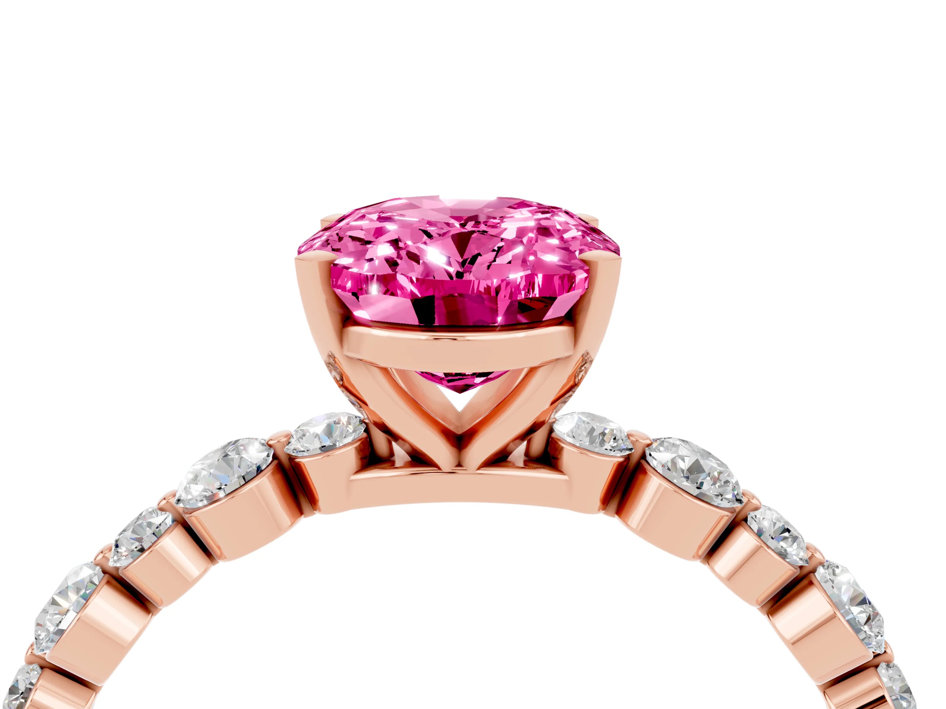 Rose gold Oval Cut Pink Sapphire Prong Set Engagement Ring with Pavé Band_16