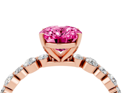 Rose gold Oval Cut Pink Sapphire Prong Set Engagement Ring with Pavé Band_16