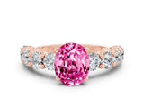 Rose gold Oval Cut Pink Sapphire Prong Setting with Side Stones on a Pave Band_24