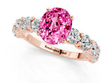 Rose gold Oval Cut Pink Sapphire Prong Setting with Side Stones on a Pave Band_25