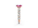 Rose gold Oval Cut Pink Sapphire Prong Setting with Side Stones on a Pave Band_26