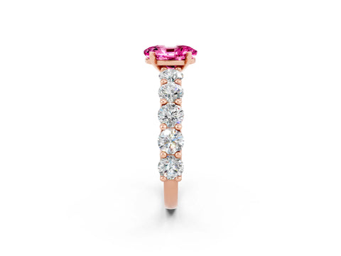 Rose gold Oval Cut Pink Sapphire Prong Setting with Side Stones on a Pave Band_26