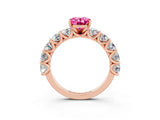 Rose gold Oval Cut Pink Sapphire Prong Setting with Side Stones on a Pave Band_27
