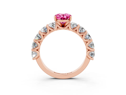 Rose gold Oval Cut Pink Sapphire Prong Setting with Side Stones on a Pave Band_27