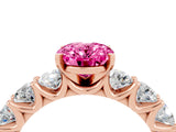 Rose gold Oval Cut Pink Sapphire Prong Setting with Side Stones on a Pave Band_28