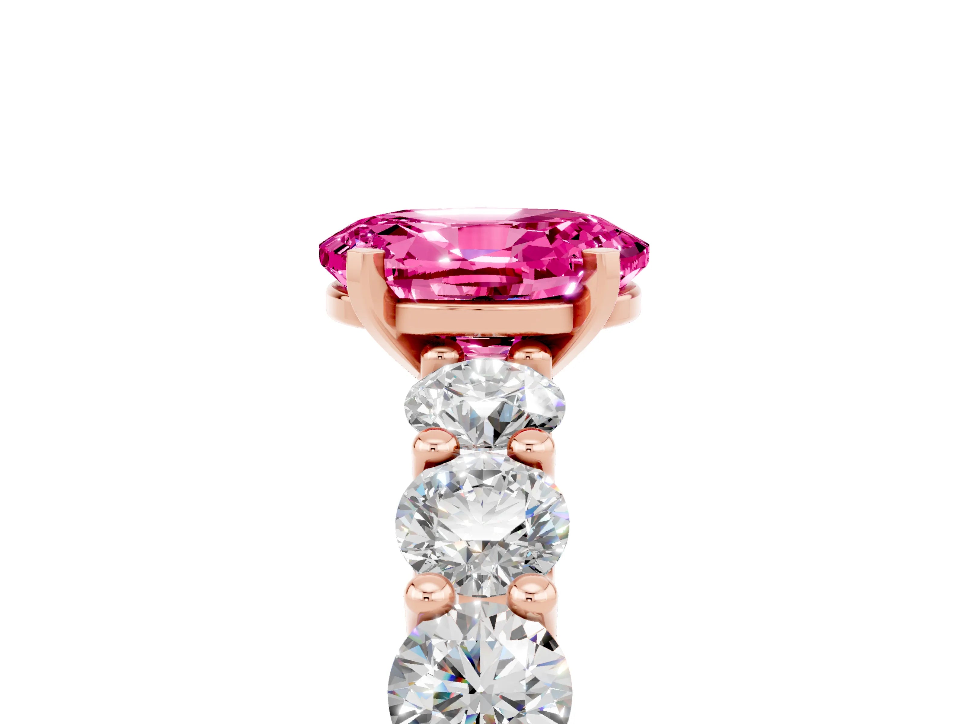 Rose gold Oval Cut Pink Sapphire Prong Setting with Side Stones on a Pave Band_29