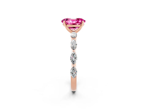 Rose gold Oval Cut Pink Sapphire Ring with Marquise Side Stones and Prong Setting_14