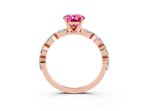 Rose gold Oval Cut Pink Sapphire Ring with Marquise Side Stones and Prong Setting_15