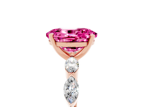 Rose gold Oval Cut Pink Sapphire Ring with Marquise Side Stones and Prong Setting_17