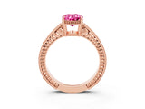 Rose gold Oval Cut Pink Sapphire Ring with Milgrain Pavé Band and Four-Prong Setting_39