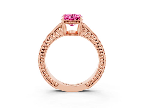 Rose gold Oval Cut Pink Sapphire Ring with Milgrain Pavé Band and Four-Prong Setting_39