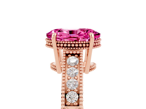 Rose gold Oval Cut Pink Sapphire Ring with Milgrain Pavé Band and Four-Prong Setting_41