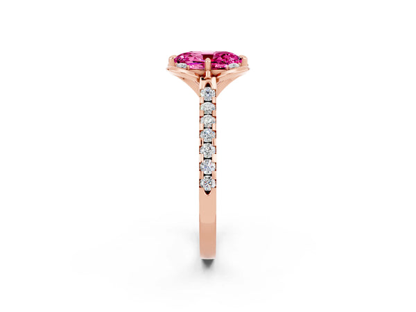 Rose gold Oval Cut Pink Sapphire Ring with Pavé Band and Floral Prong Setting