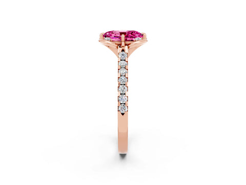 Rose gold Oval Cut Pink Sapphire Ring with Pavé Band and Floral Prong Setting_2