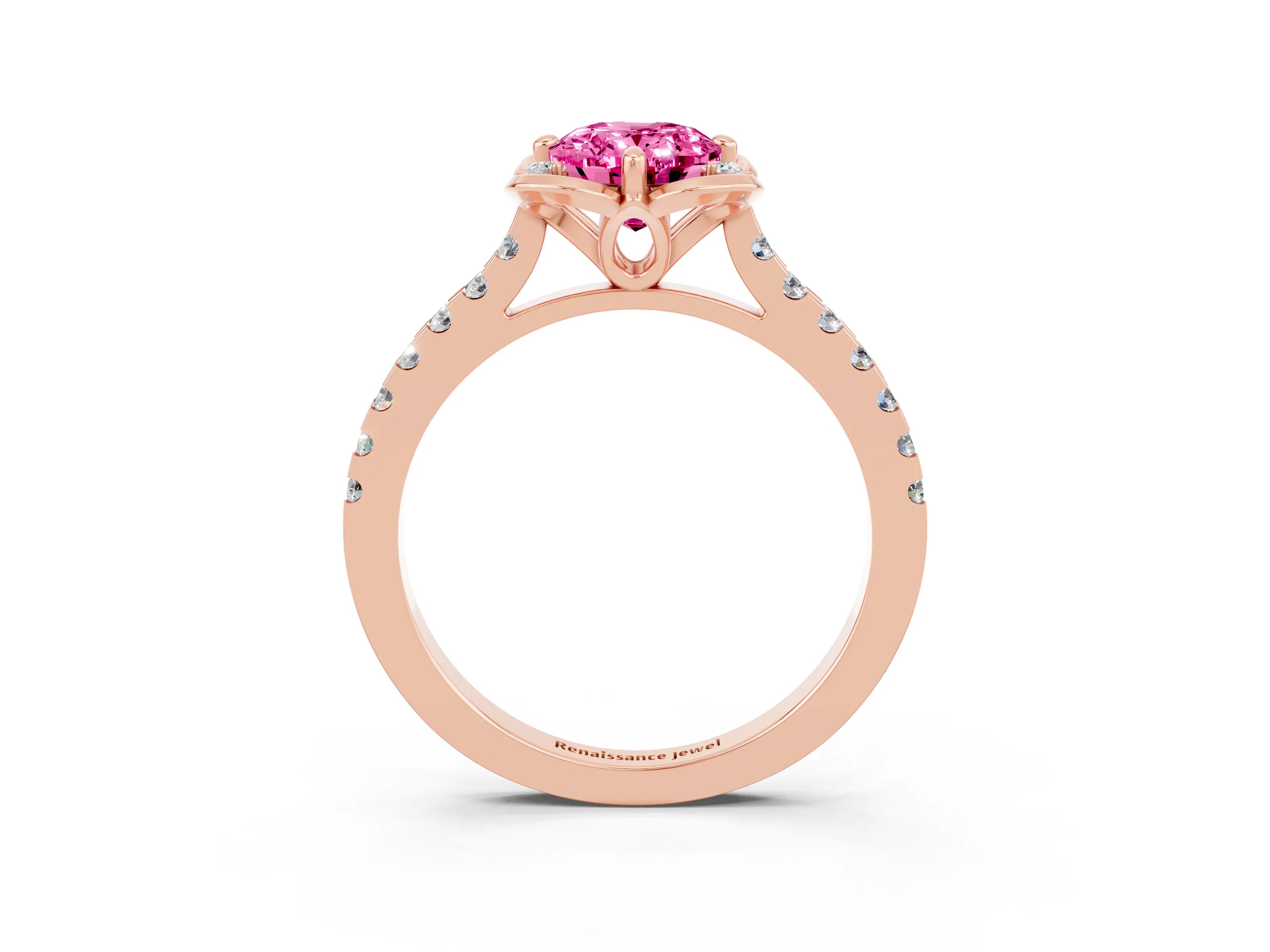 Rose gold Oval Cut Pink Sapphire Ring with Pavé Band and Floral Prong Setting_3