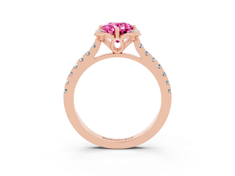 Rose gold Oval Cut Pink Sapphire Ring with Pavé Band and Floral Prong Setting_3