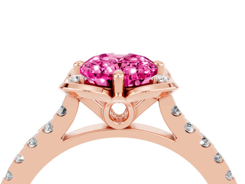 Rose gold Oval Cut Pink Sapphire Ring with Pavé Band and Floral Prong Setting_4