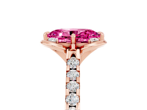 Rose gold Oval Cut Pink Sapphire Ring with Pavé Band and Floral Prong Setting_5