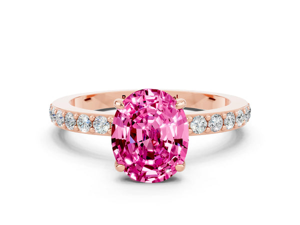 Rose gold Oval Cut Pink Sapphire Pavé Engagement Ring with Round  Accents and Prong Setting