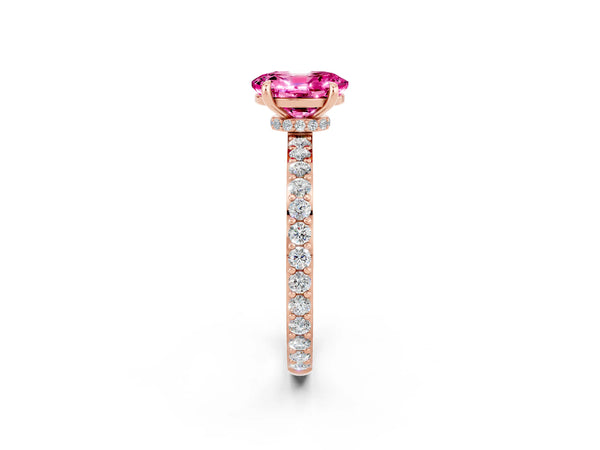 Rose gold Oval Cut Pink Sapphire Pavé Engagement Ring with Round  Accents and Prong Setting