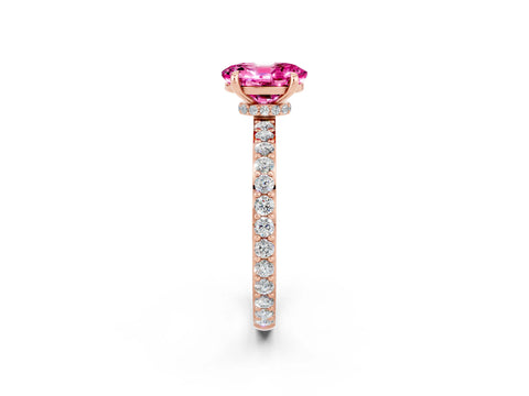 Rose gold Oval Cut Pink Sapphire Ring with Pavé Band and Four-Prong Setting_26