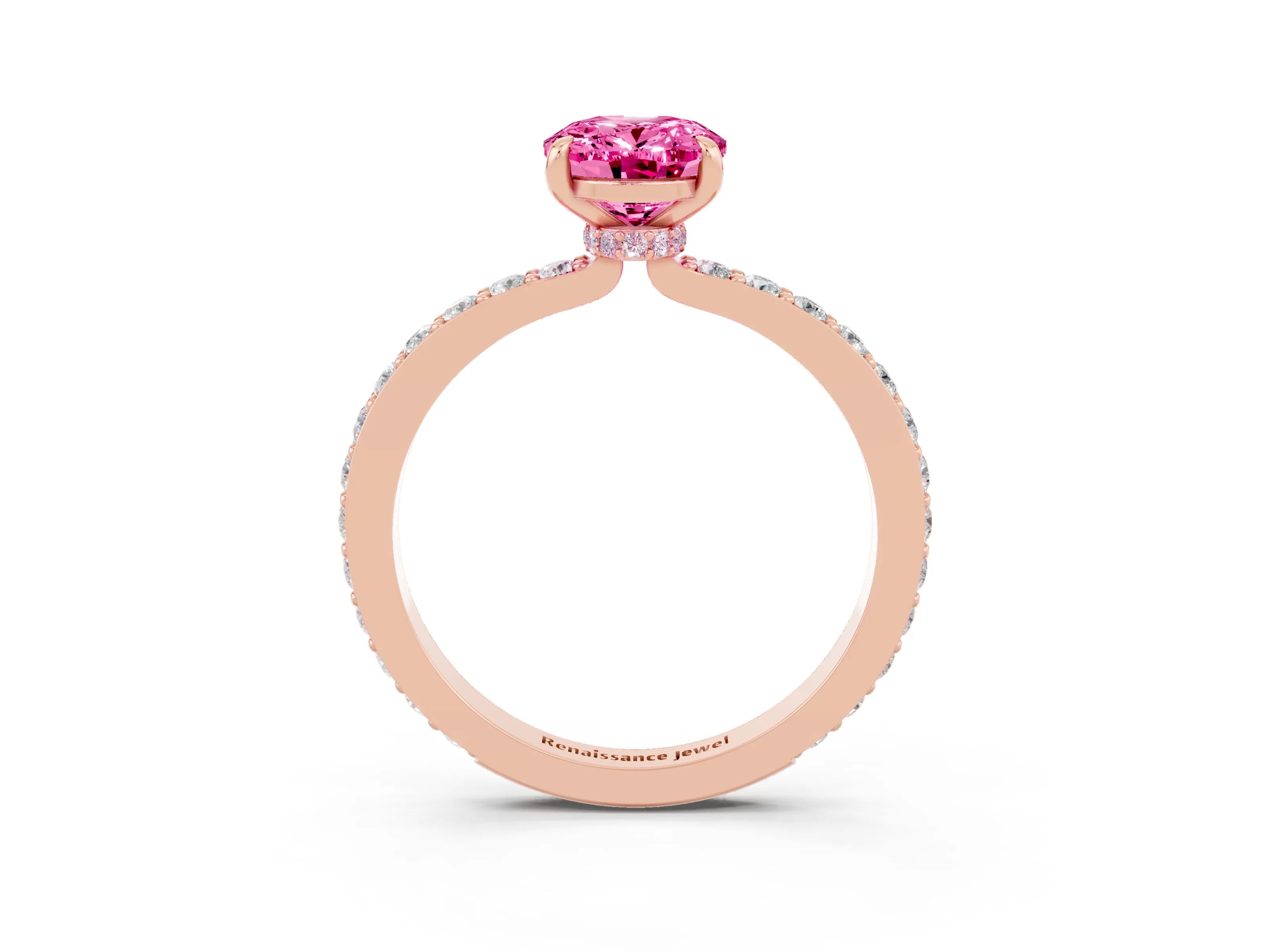 Rose gold Oval Cut Pink Sapphire Ring with Pavé Band and Four-Prong Setting_27