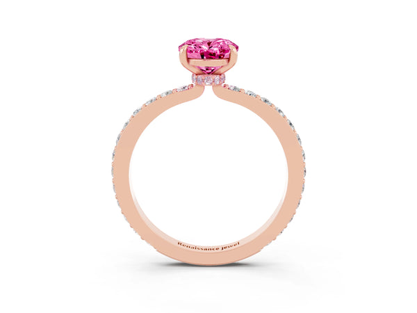 Rose gold Oval Cut Pink Sapphire Pavé Engagement Ring with Round  Accents and Prong Setting
