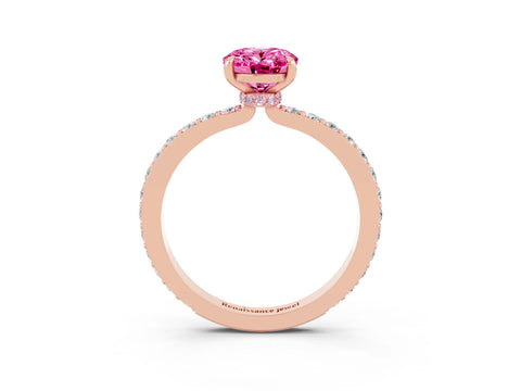 Rose gold Oval Cut Pink Sapphire Ring with Pavé Band and Four-Prong Setting_27