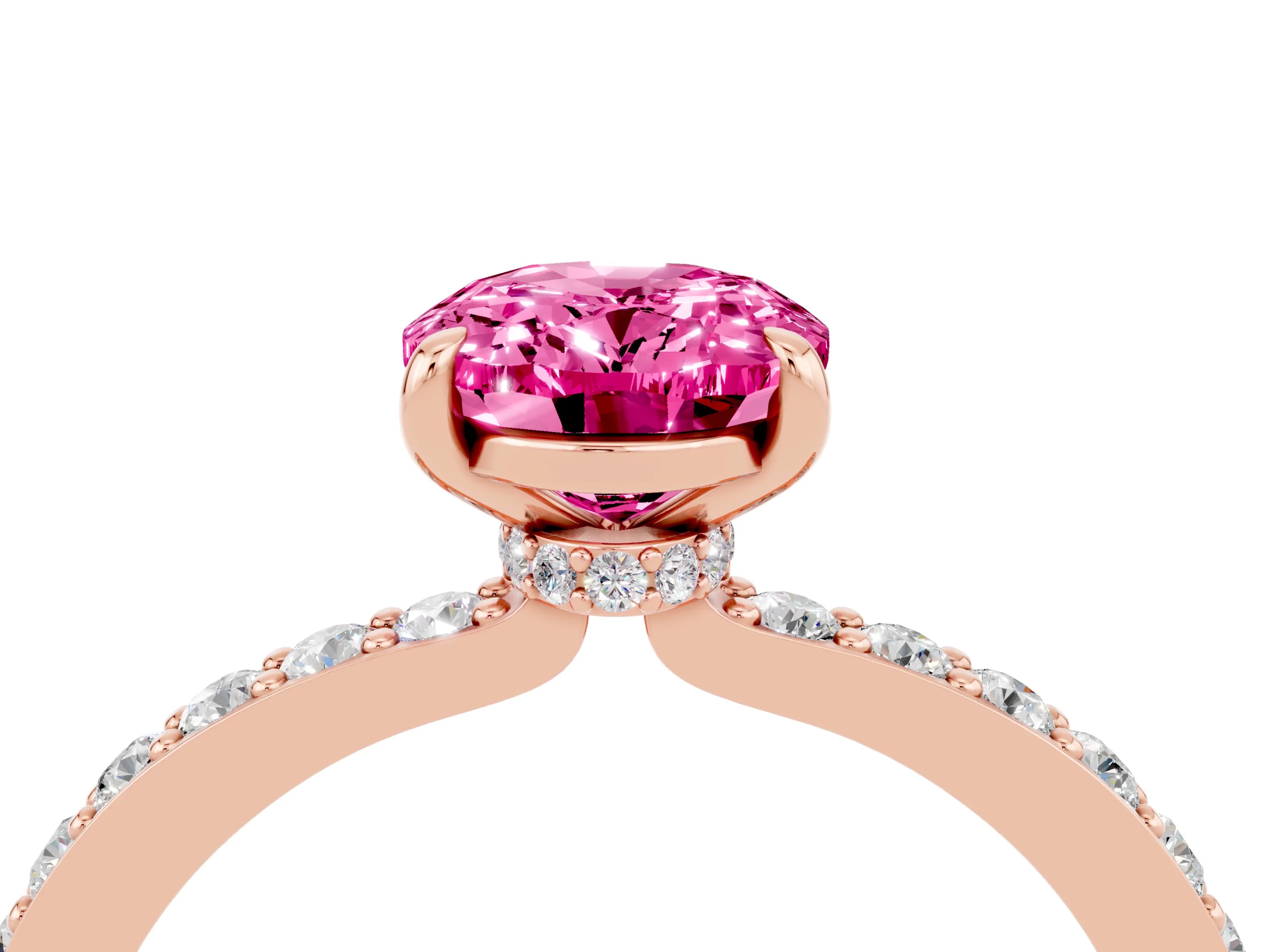 Rose gold Oval Cut Pink Sapphire Ring with Pavé Band and Four-Prong Setting_28