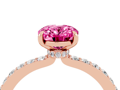 Rose gold Oval Cut Pink Sapphire Ring with Pavé Band and Four-Prong Setting_28